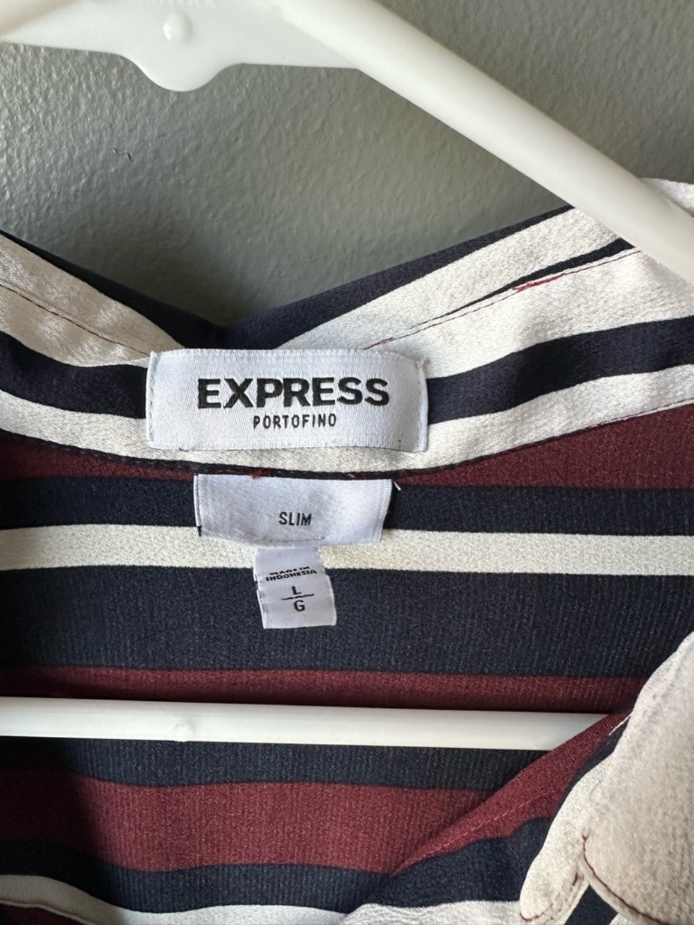 Express Striped Button-Front Shirt in Burgundy, Navy & Cream - Picture 2 of 2